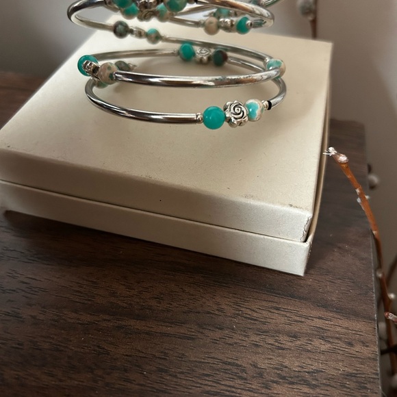 Turquoise Beaded Silver-Accent Women’s Wrap Bracelet - Picture 2 of 3